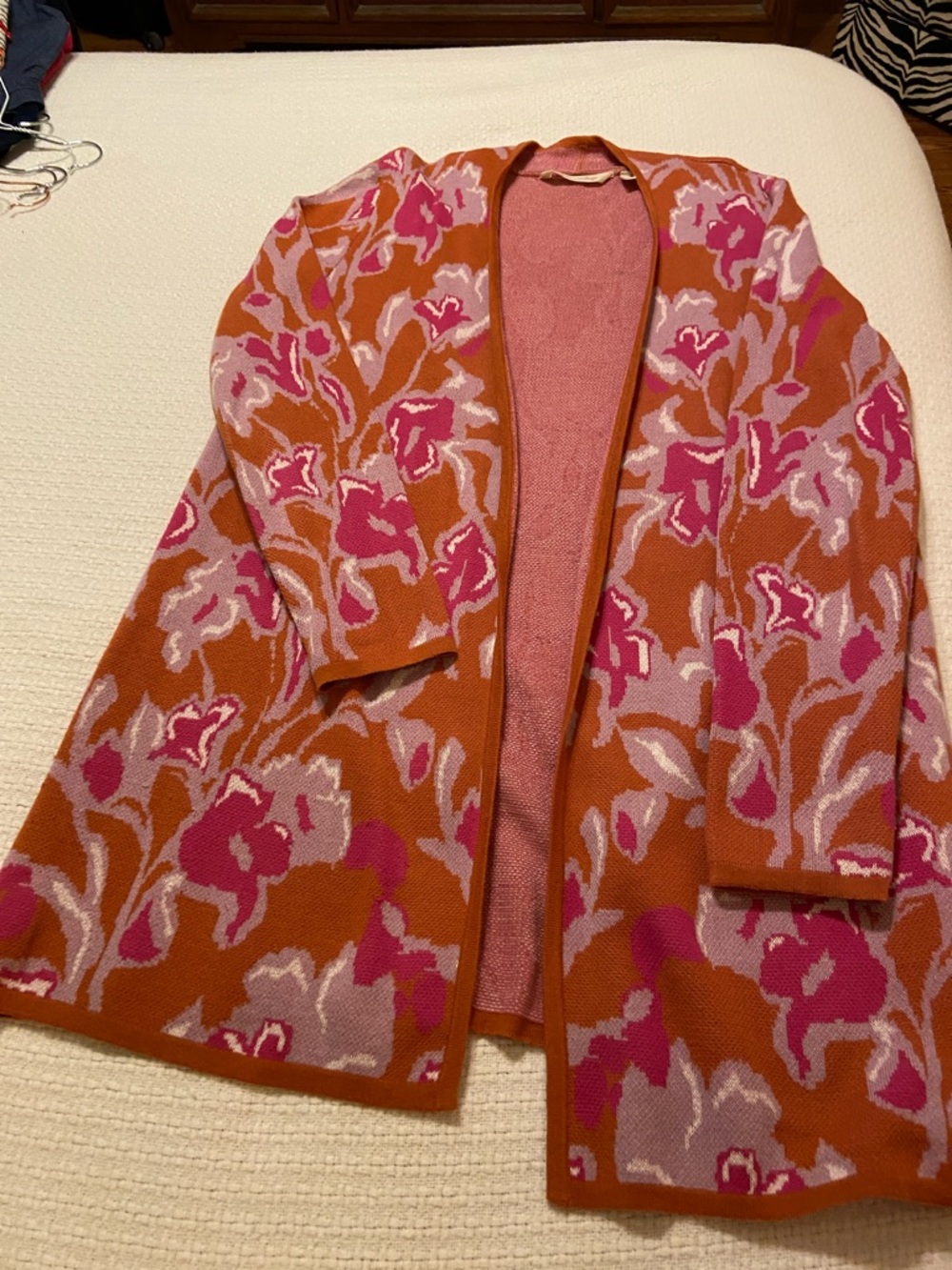 Soft Surroundings Orange, Pink & Cream Floral Open-Front Cardigan